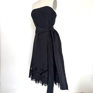 BCBG full skirt A-Line black satin + sparkle dress sz12